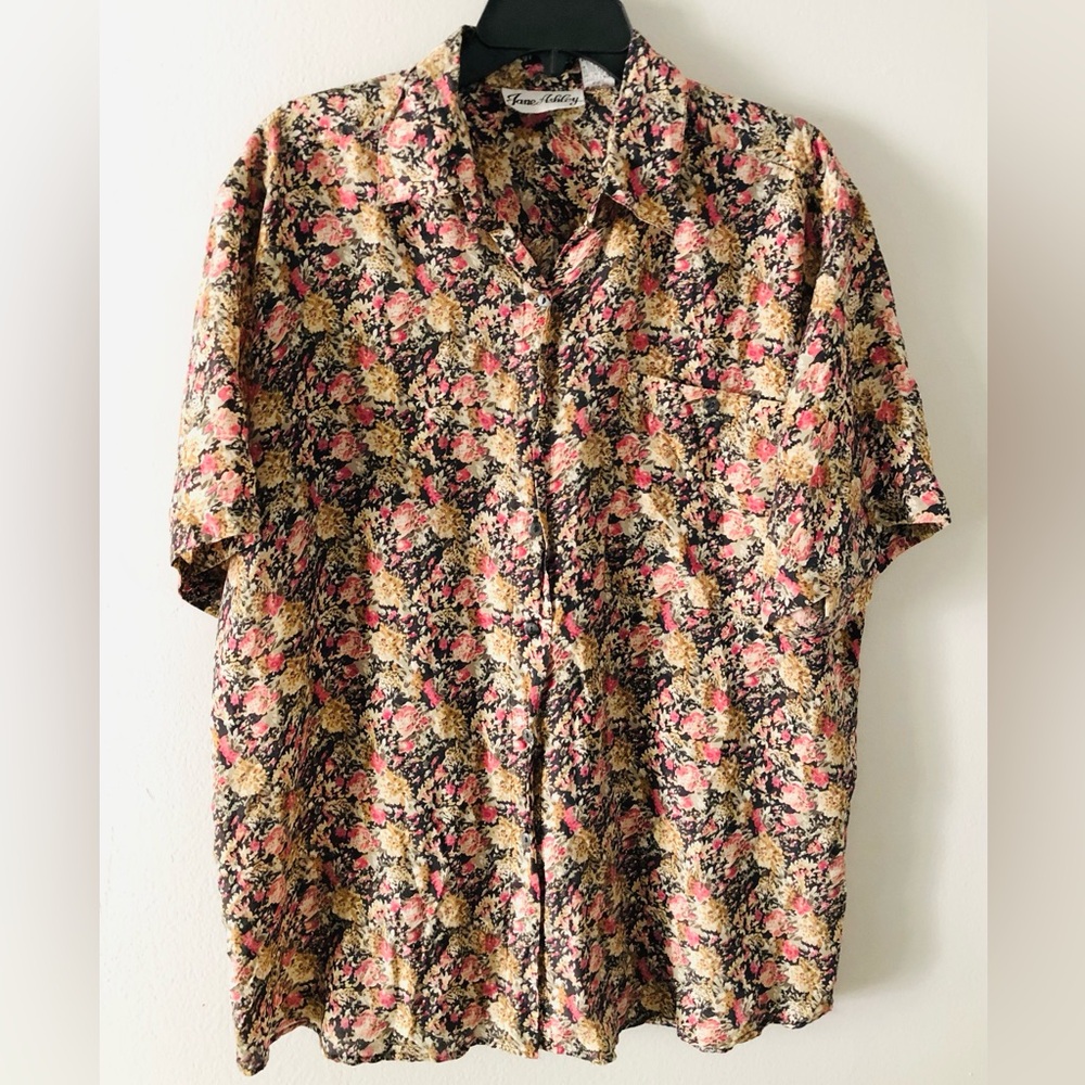 VTG Jane Ashley Floral Silk Button-Down Shirt